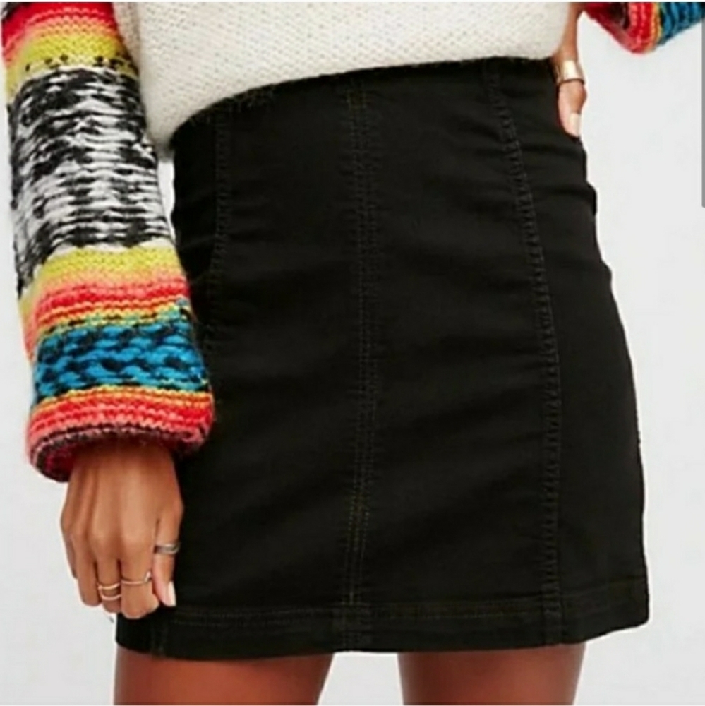 Free People Modern Femme Black Denim Mini Skirt